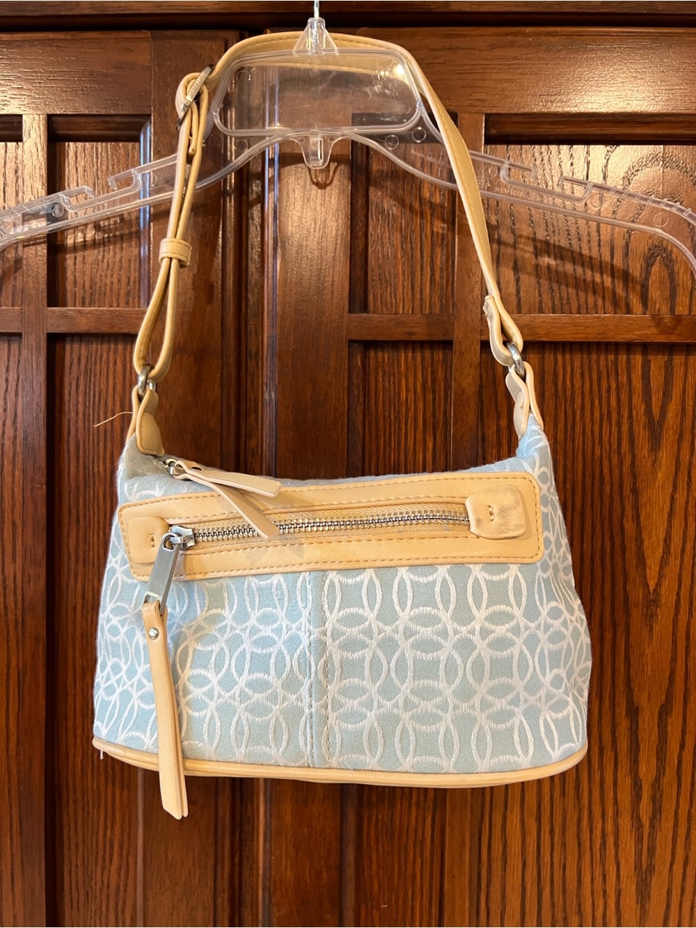 Time and Tru Kai Shoulder Handbag Ocean Breeze Beige Jacquard Blue Purse Bag